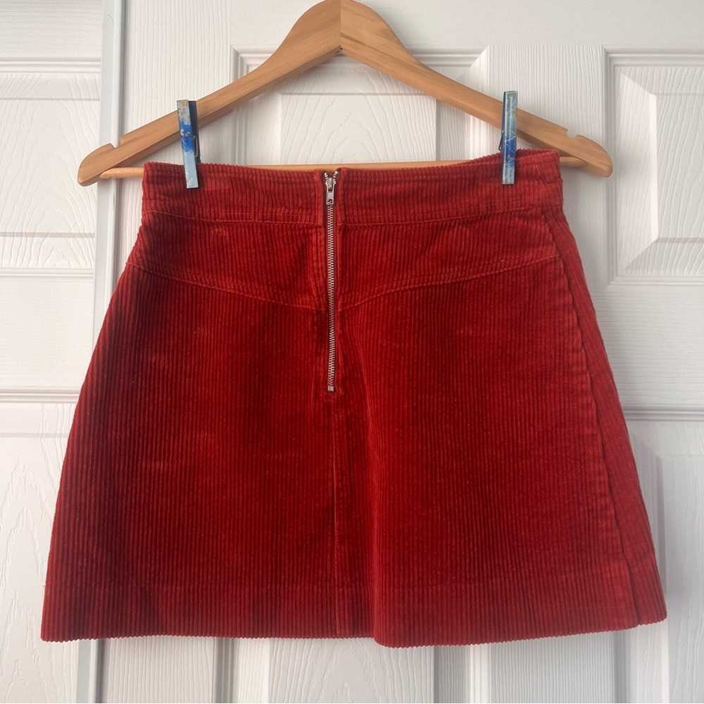 Size Small Red Half Front Zip Corduroy Mini Skirt